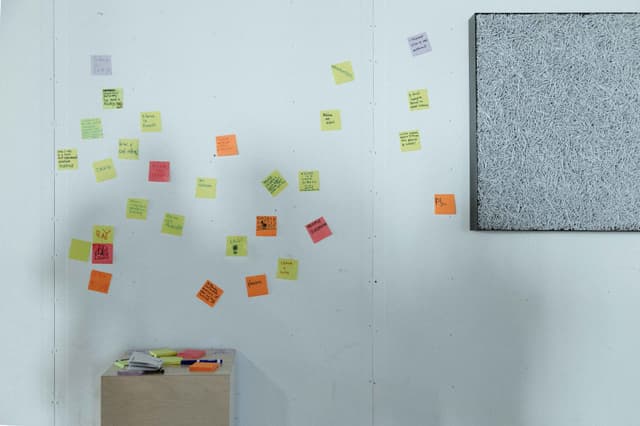 Wall covered in participants' sticky notes reflecting on silence and noise, from a teaching workshop
